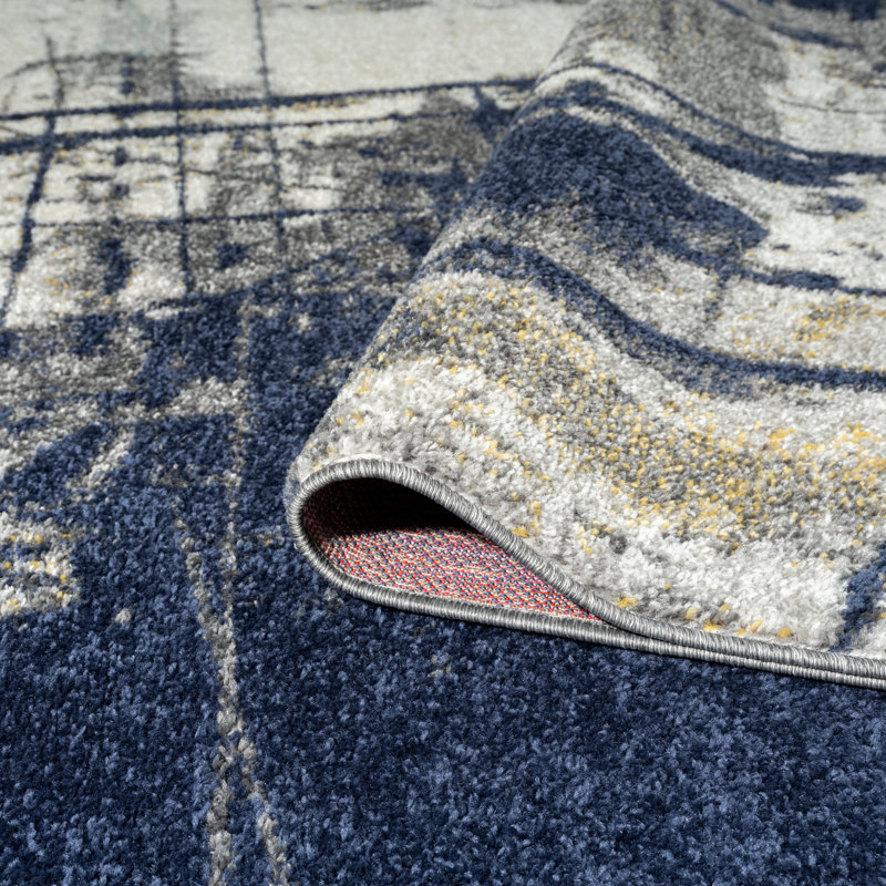 Stourbridge Abstract Area Rug in Navy/White/Gray, Rectangle 7'9" x 9'9"