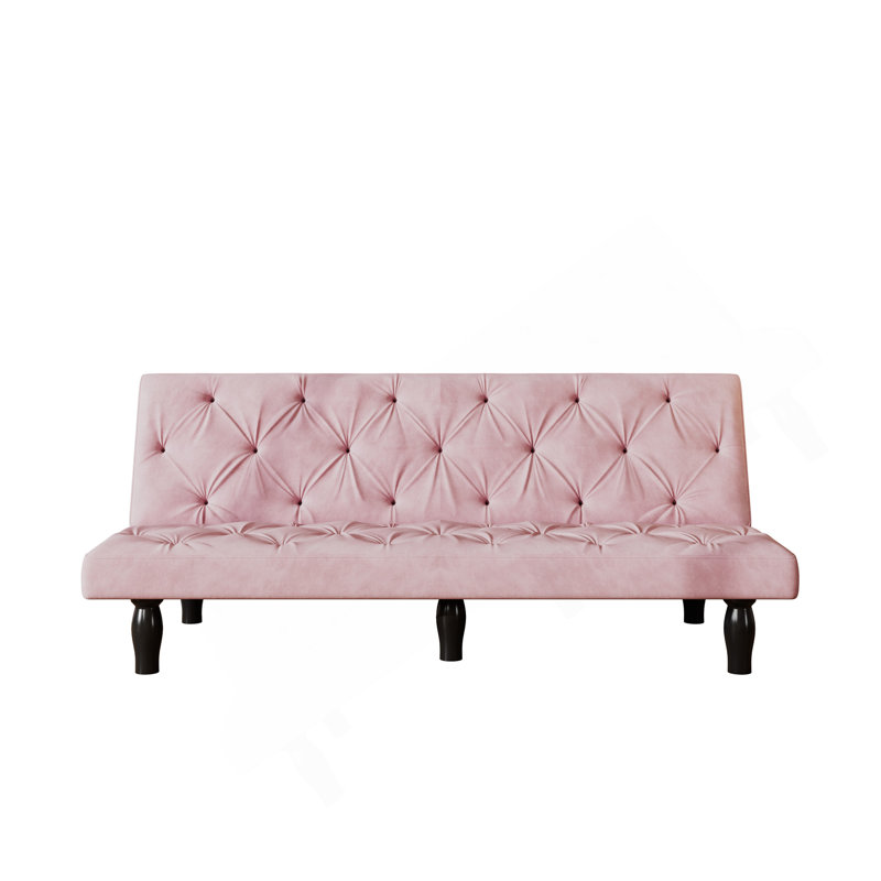 Sofa To Sofa Bed Transformation: 66" Pink Velvet Sofa Bed, Ideal For Family Living Rooms, Apartmen & Bedrooms