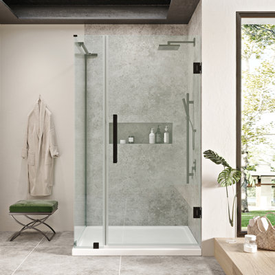 OVE Decors Panama X P 32 po P 74 po Ensemble de porte de douche à pivot H sans cadre en noir avec base