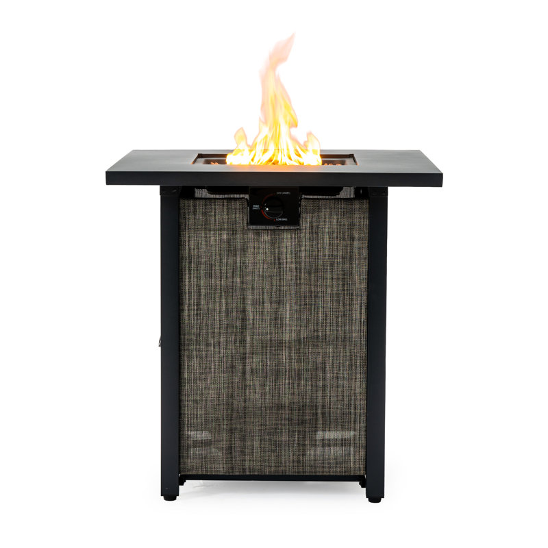 50000 Propane Gas 28 - Inch Fire Pit Table With Lid, Rocks, And Rain Cover, Ideal For Outdoor Gatherings In Small Spaces Square Steel , Wrapped Frame, Continuous Combustion, Patio Garden Gathering