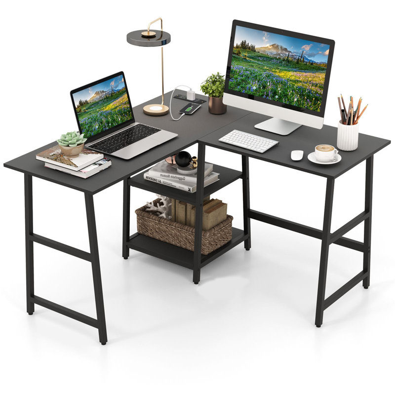 L-Shaped Metal Base Computer Desk