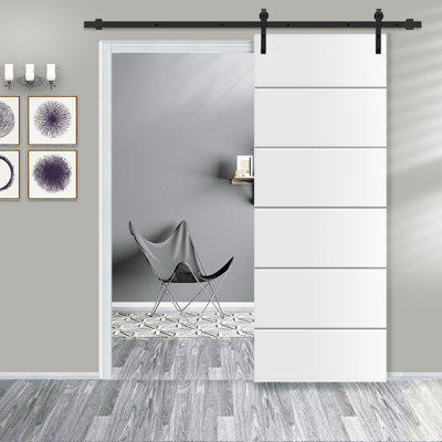 Panelled Manufactured Wood and Metal Barn Door with Installation Hardware Kit