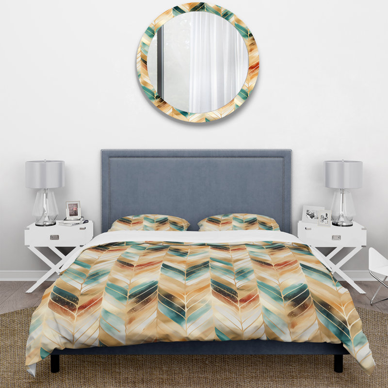 Goldern Gilded Chevron Reverie - Ensemble de housse de couette à chevrons, Housse de couette pour très grand lit et 2 très