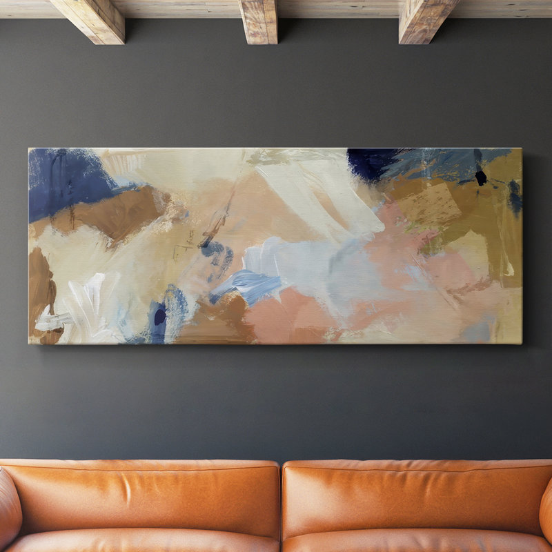 Apricot Navy Swirl II- Gallery Wrapped Canvas -Ready to Hang, 20" H x 50" W