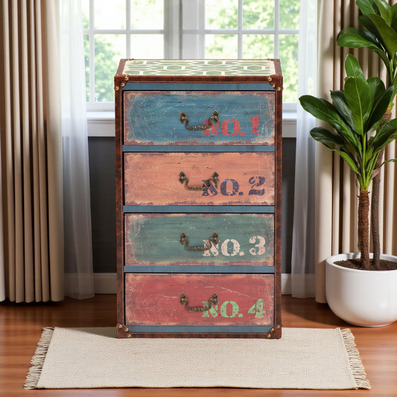 Armoire de rangement vintage à 4 tiroirs Flourish, H 25,29 po x l 15,38 po x P 11,48 po Flourish