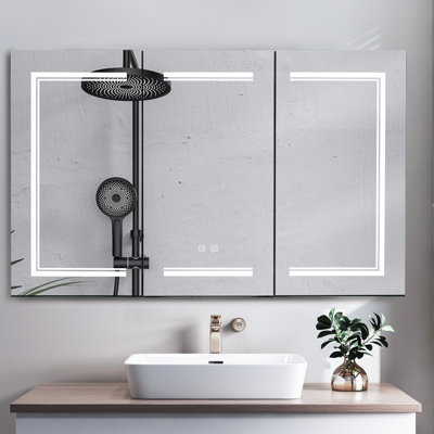 48'' Black Bathroom Wall Cabinet Three-Colour Lighting
