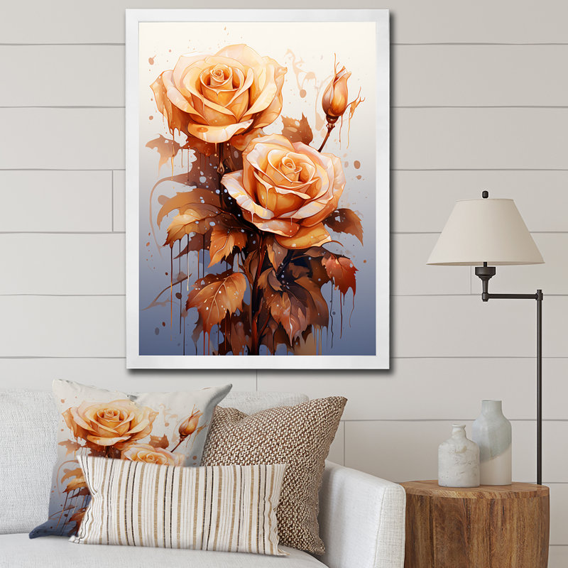 Rose Reverie A Study In Elegance - Art mural rose, Cadre simple blanc, H 32 po x l 16 po x P 1 po
