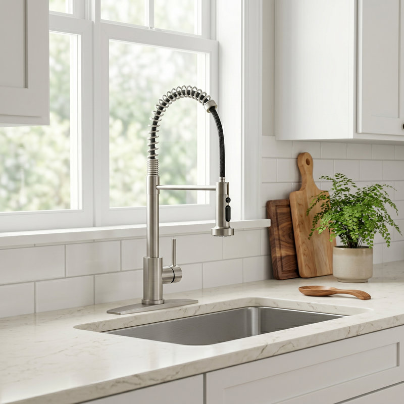 Robinet de cuisine avec douchette rétractable, robinet de cuisine en acier inoxydable, robinets de lavabo à ressort à une poignée et utilitaire à 1 ou 3 trous, robinets de cuisine pour campoir de camping