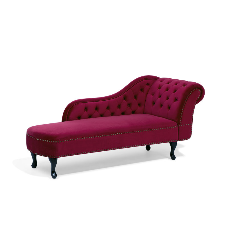 Jeb Velvet Chaise Lounge, Dark Red, Right Hand Facing