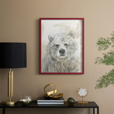 Woodland Sketch Bear Framed Print - Solid Wood