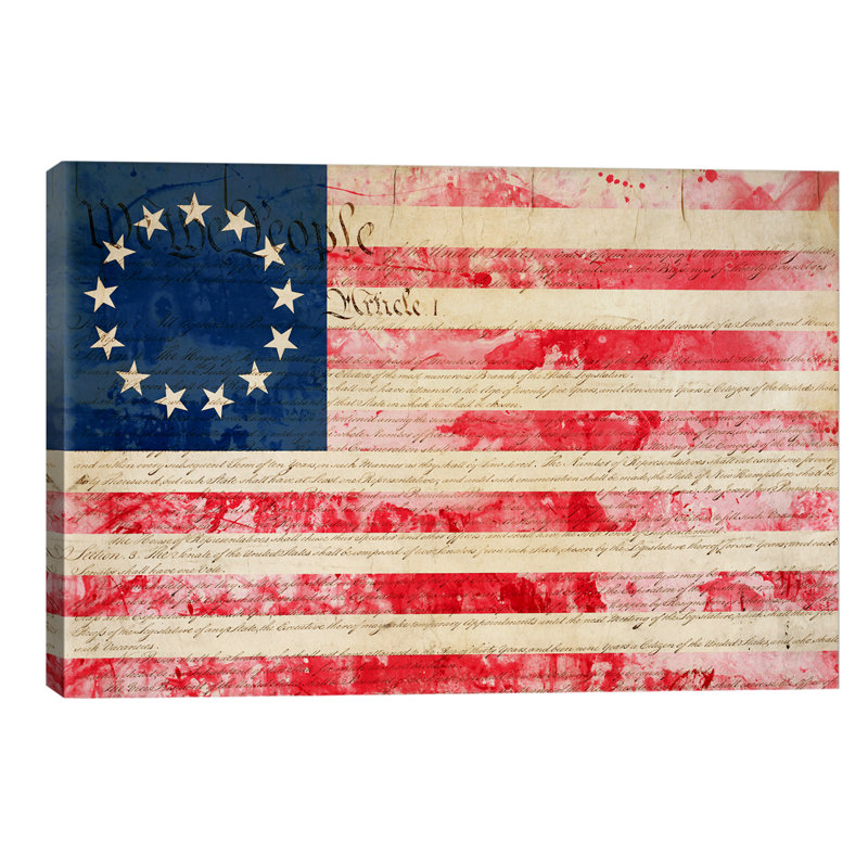 USA Betsy Ross Flag With Constitution Background II - Wrapped Canvas Print, 20.32cm H x 30.48cm W x 1.91cm D