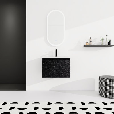 Meuble-lavabo 24 po avec lavabo en céramique et fixation murale Space Mécanisme de fermeture silencieuse en contreplaqué noir. Moderne