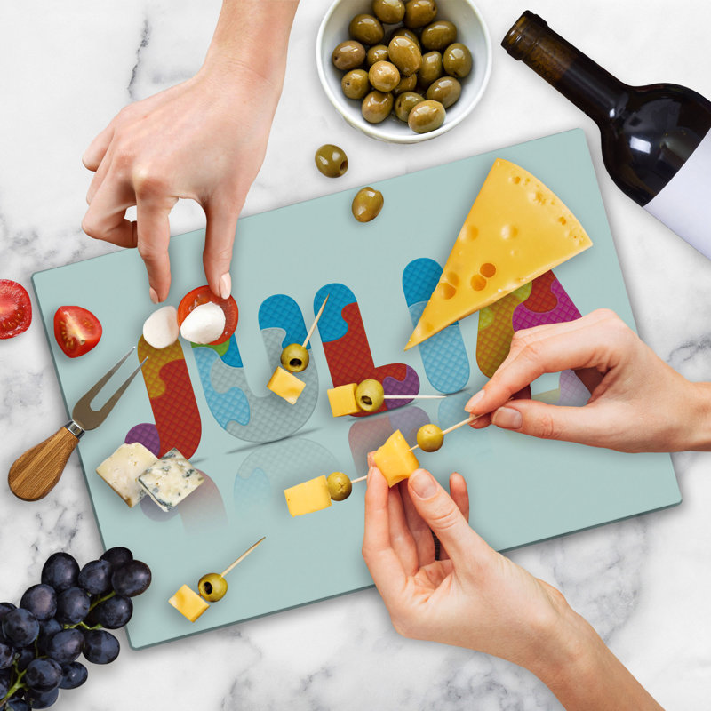 Ambesonne Julia Cutting Board Large Size Game Style Letters Multicolor