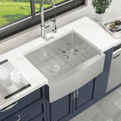 27" L x 21" W Farmhouse / Apron Kitchen Sink Single Bowl SUS304 Stainless Steel Sink with Sink Grid