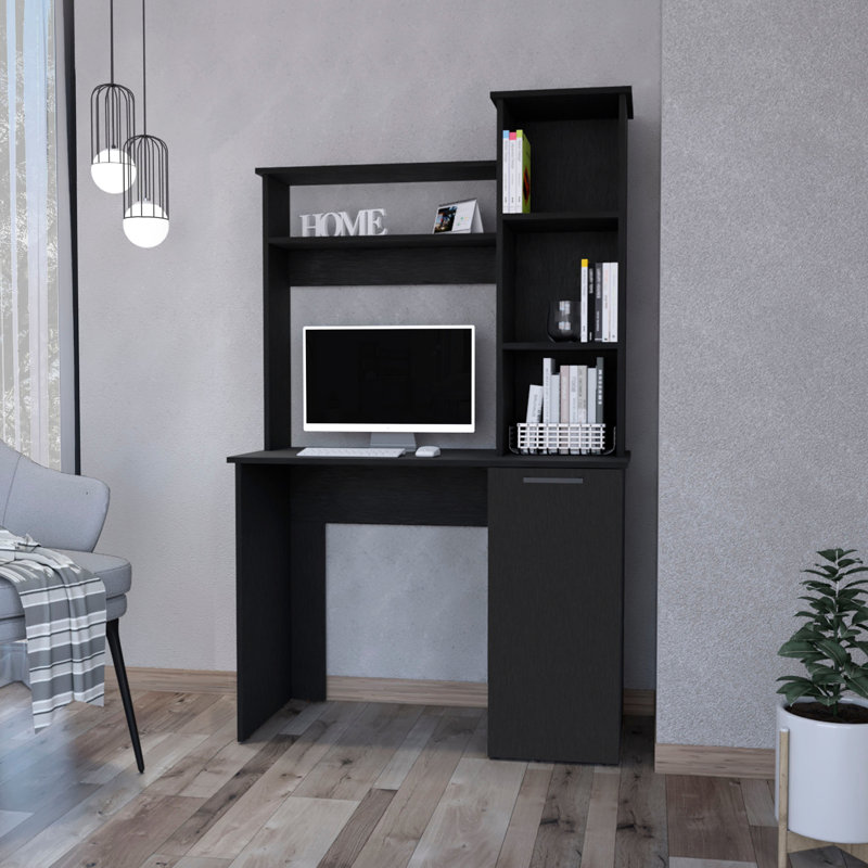 Rectangular Desk With 3 Shelves And Precise Office Storage Writing Functional, Black