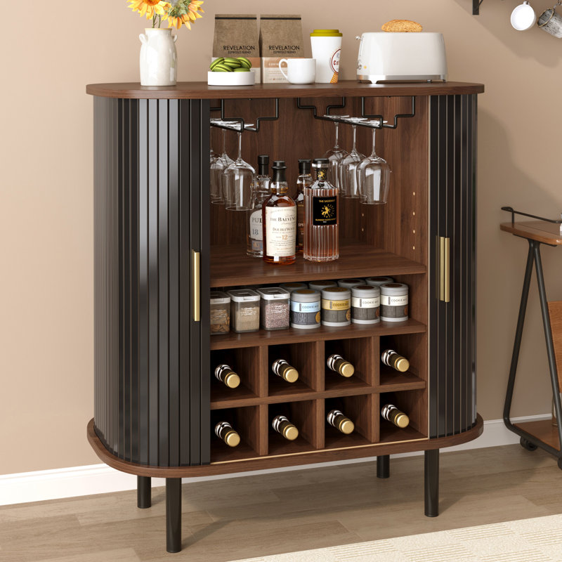 28"W Home Bar Cabinet With Wine Rack, Black