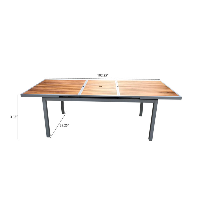 Chouinard 8 - Person Teak Metal Patio Dining Set with Rectangular Table, Light Gray/Black