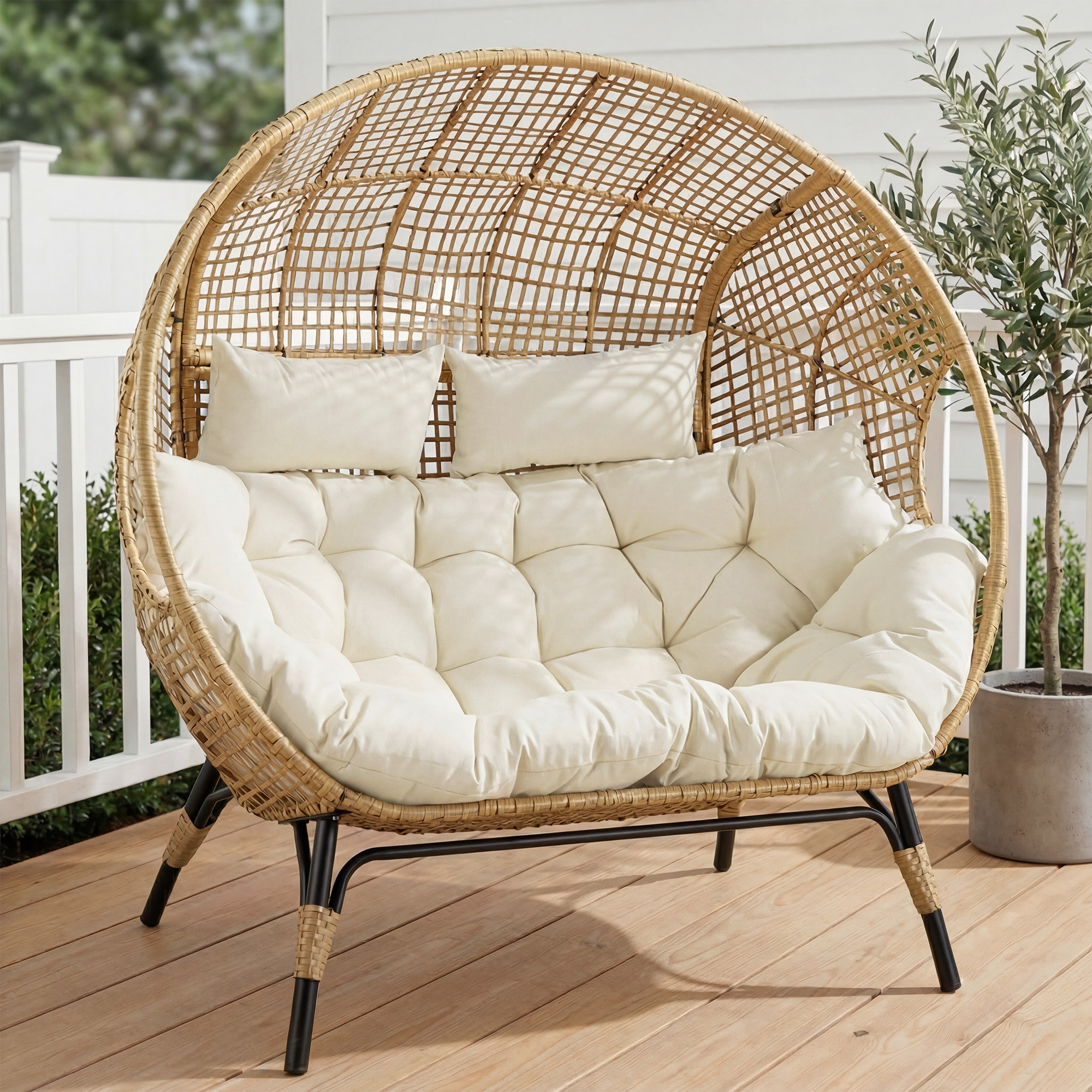 Damarie+2 Person+Wicker+Rattan+Egg+Chair