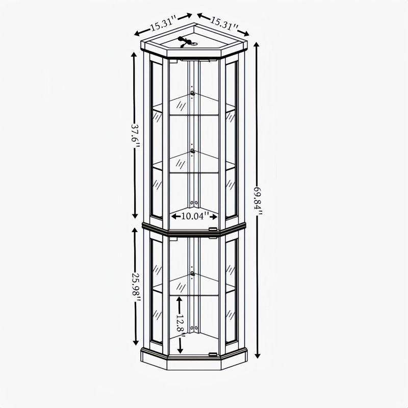 Light Oak Corner Glass Lighted Curio Cabinet