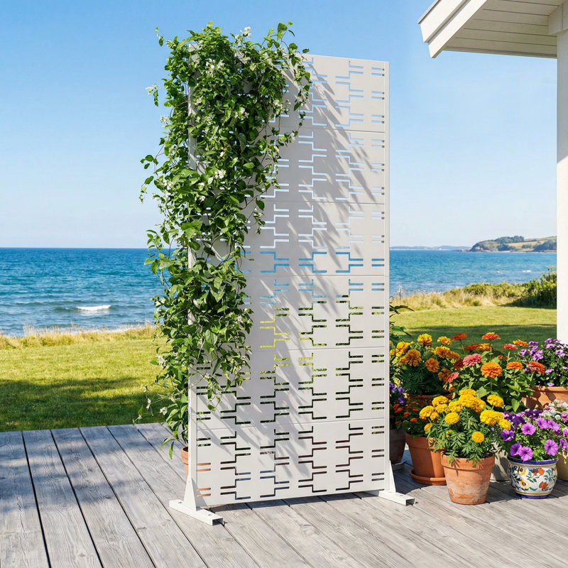 Écrans d'intimité d'extérieur en métal Trail 72 x 35,5 pouces, Blanc, H 72 po x l 35,5 po x P 16 po