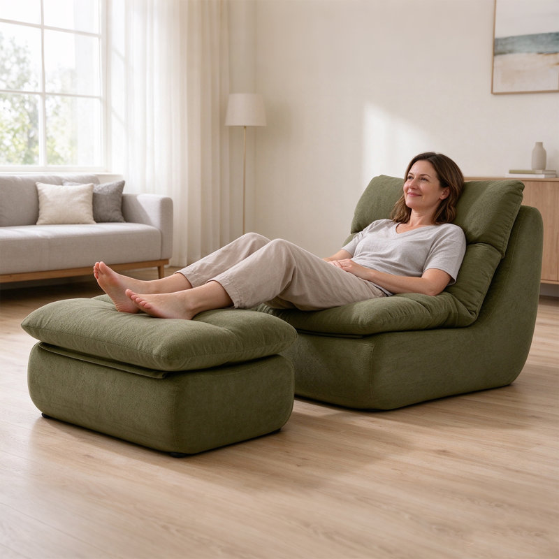 Pouf poire de 81 cm avec repose-pieds, canapé-lit capitonné en coton pour salon ou chambre, vert, Green