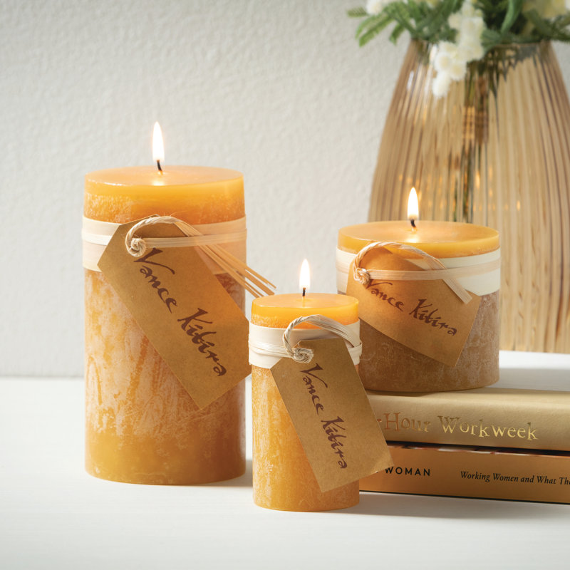 Ensemble de 3 bougies colonne non parfumées Moss Timber, Brun