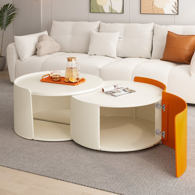 Table basse gigogne, tables gigognes rondes et tables de bout pour petits espaces, White/Orange
