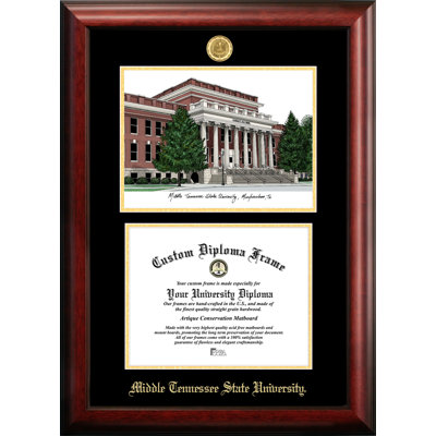 « mid. tenn. st. blue raiders », diplôme de couleur dorée avec cadre de lithographie par images campus NCAA
