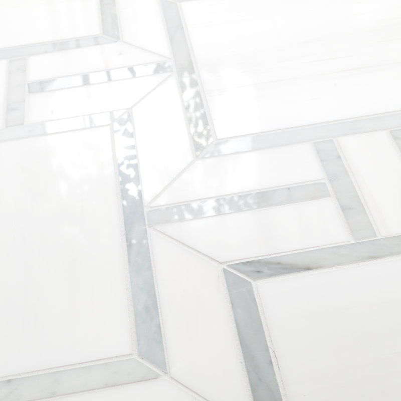 Calabria Frost Portico 11 in. x 13 in. Polished Marble Mosaic Floor and Wall Tile