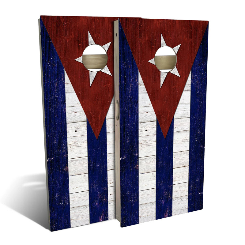 Ensemble de 2 panneaux de cornhole à thème drapeau 2 pi x 4 pi avec étui et lumières, Cuba, Rouge/bleu
