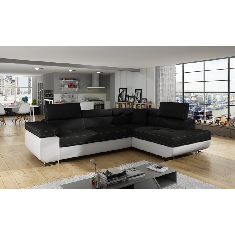 Supranowitz 3 Seater Sofa Bed, Right Hand Facing, Black/White