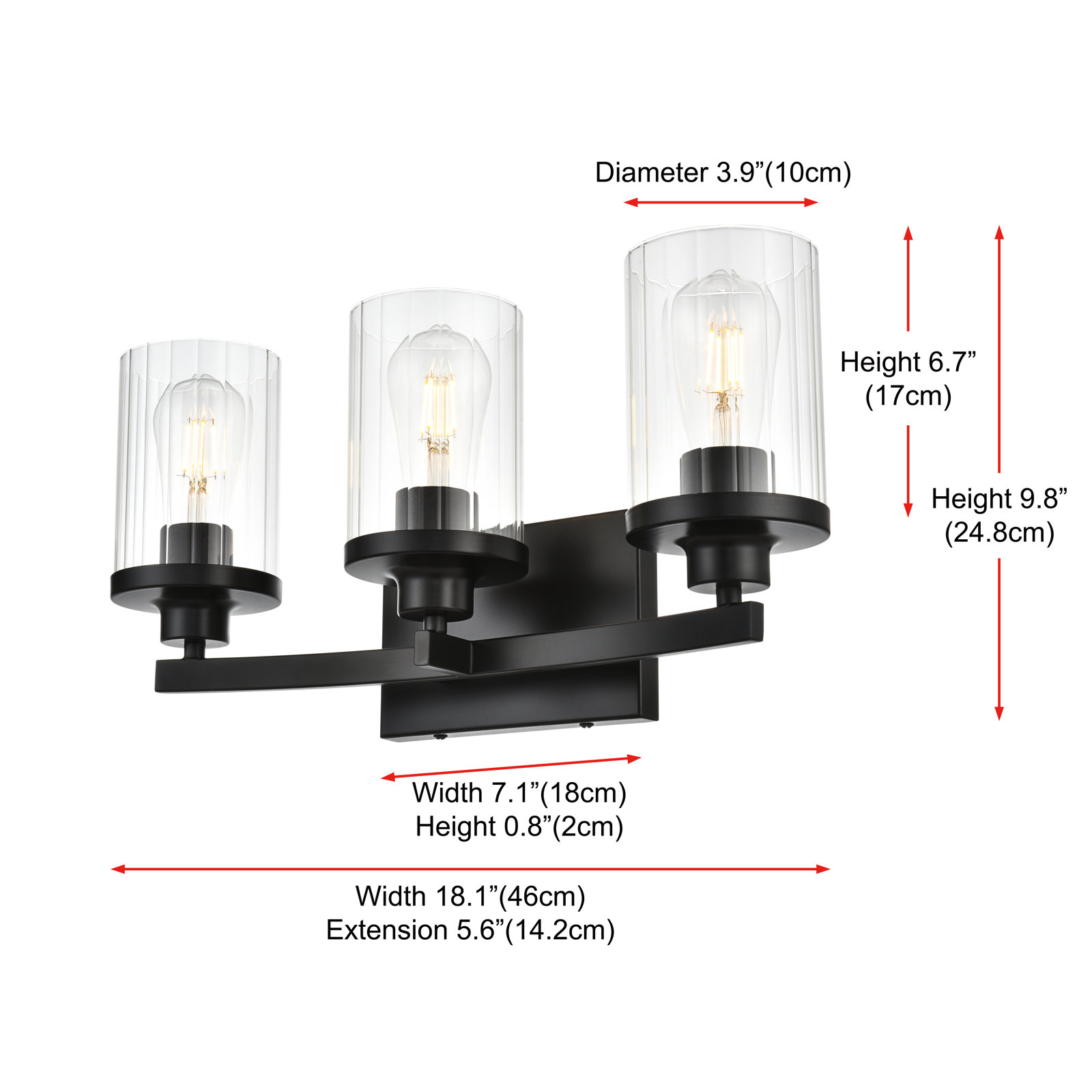 Dariela Dimmable Vanity Light, Black, 10" H x 18" W x 18" D, 3 Lights