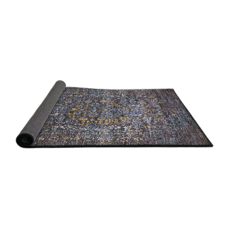 Tapis oriental noir / bleu / jaune, Rond 5 pi