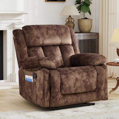 38.58'' Wide Modern Microfiber Manual Recliner Chair With Overstuffed Padded With Side Storage Pocket