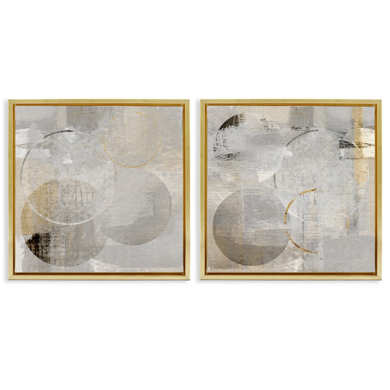 Ensemble de 2 toiles flottantes encadrées en forme de cercle brossé et discret, design par Susan Jill, H 18 po x l 18 po