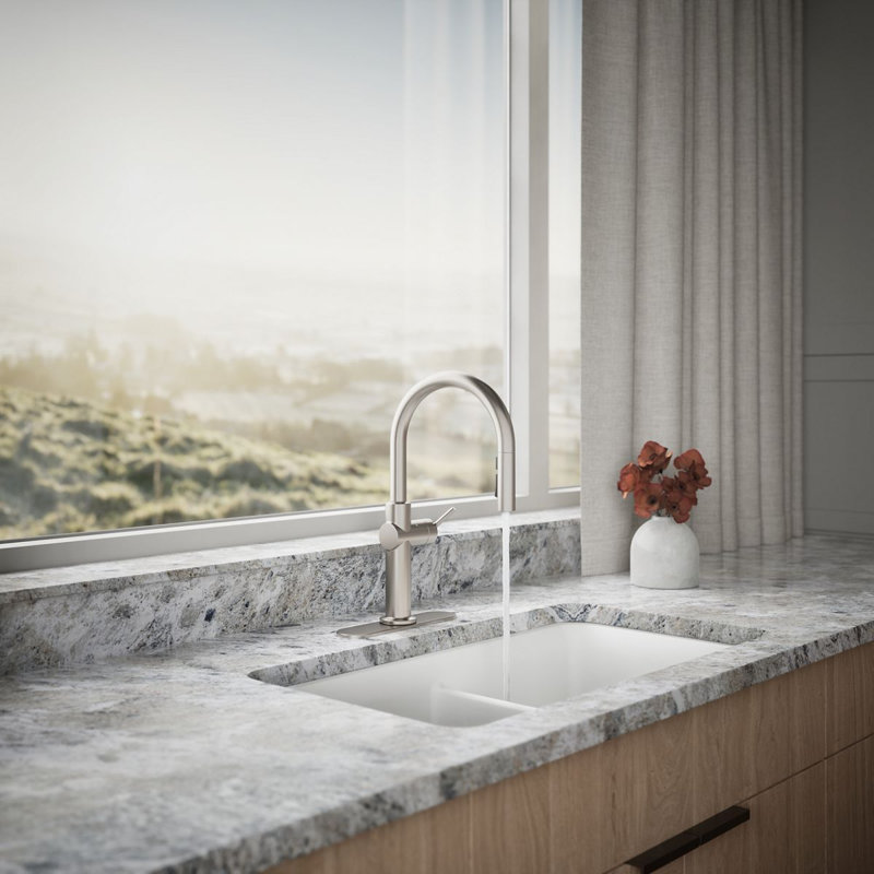 Crue Touchless Pull-Down Kitchen Sink Faucet with Voice Activation and Three-Function Sprayhead, Vibrant Stainless