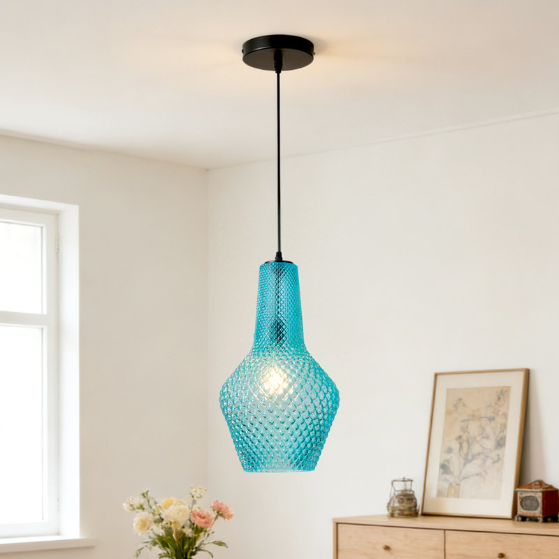 1 - Light Single Glass Pendant Light, Blue