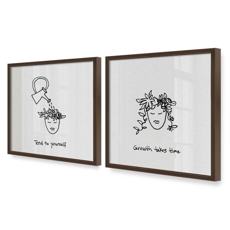 «Water Your Mind», ensemble de 2 impressions, 16 po x 16 po, Impression encadrée, Brun Belvinder