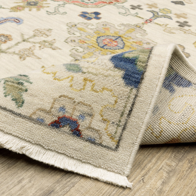 Oriental Machine Woven Beige/Grey Wool Blend Area Rug, Rectangle 6'7" x 9'6"