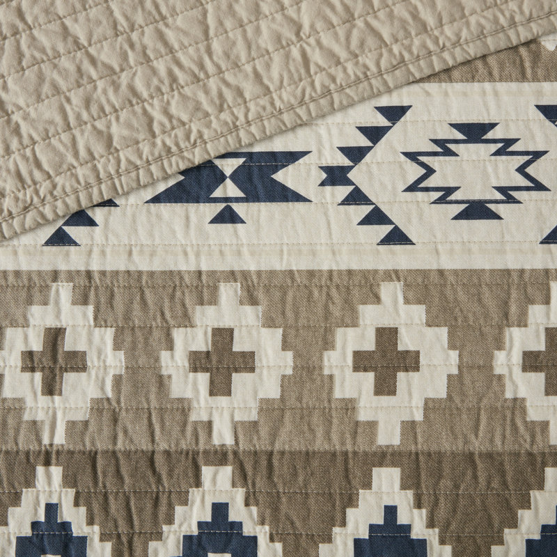 Rustic Blue and Tan Cotton Reversible Quilt Set