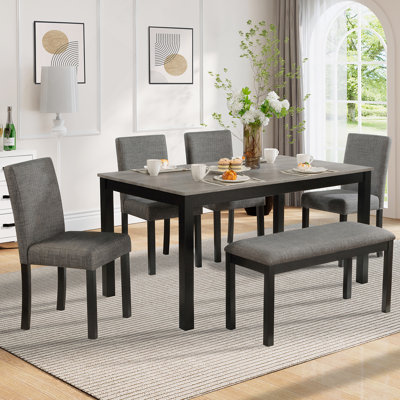 Ensemble de table de salle à manger 6 pièces avec banc et chaises, idéal pour les réunions de famille, les événements sociaux et les repas avec style