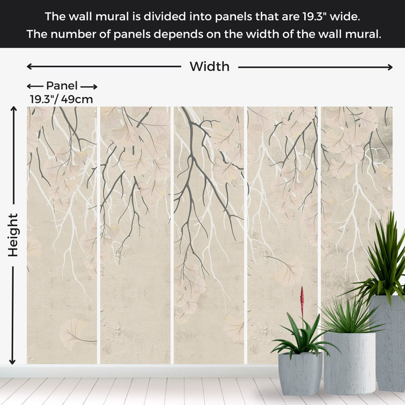 Murale florale pelez et collez - Feuilles abstraites qui tombent, L 41 po x l 57 po