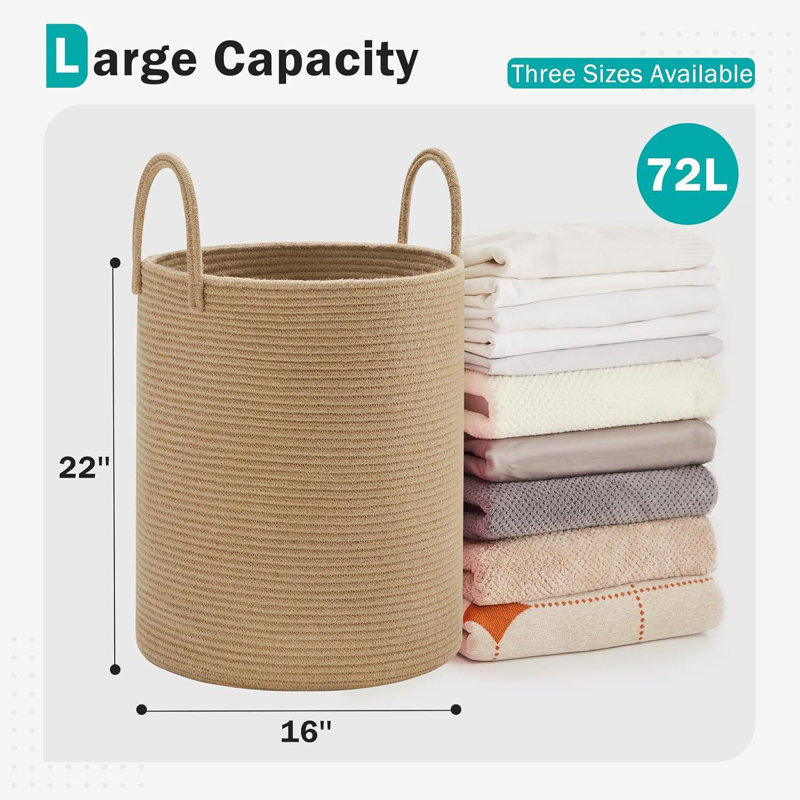 Panier à linge tissé avec poignées, H 22 po x l 16 po x P 16 po