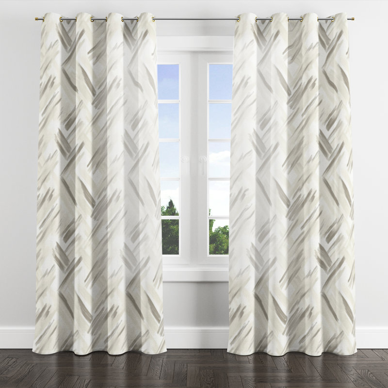 Striped Curtains for bedroom - Modern Grey Stripes Grommet Curtain - 1 Panel, Gold Grommets, 52" W x 63" L