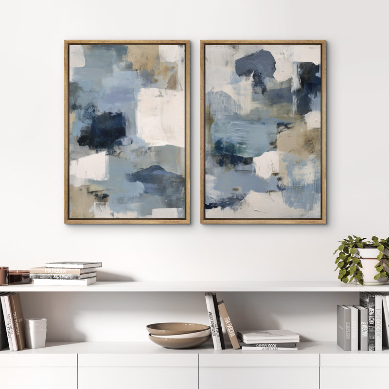 «Soft Soft», ensemble de 2 reproductions abstraites sur toile encadrées, art mural, 36" H x 24" W x 1.5" D, Natural