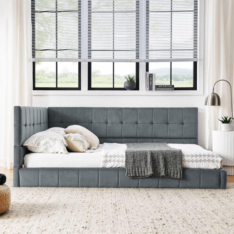 Anneka Upholstered Panel Headboard Design Bed, Gray