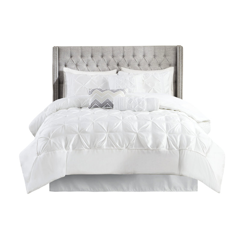 Édredon 7 pièces très grand - blanc contient 1 édredon, 2 taies décoratives, 3 coussins décoratifs, jupe de lit, entretien facile, élégance lavable