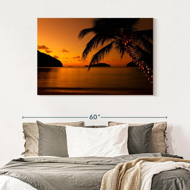 Plage des Caraïbes au coucher du soleil, H 32 po x l 48 po