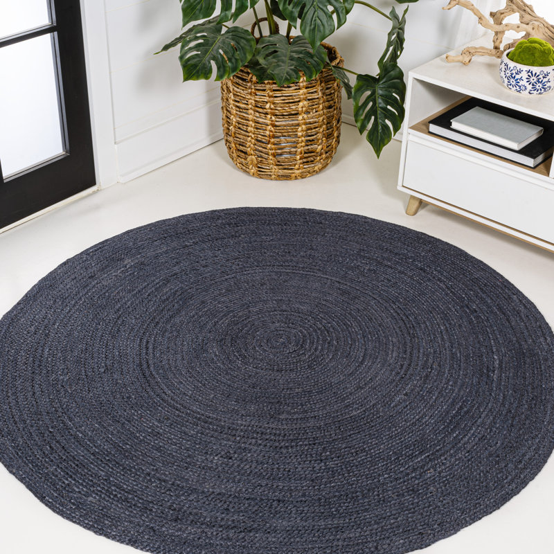 Tapis bleu marine en jute tressé Zara, Rond 6 pi