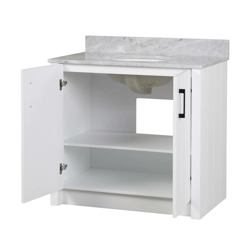 36'' Single Bathroom Vanity with Top, White, Matte Black